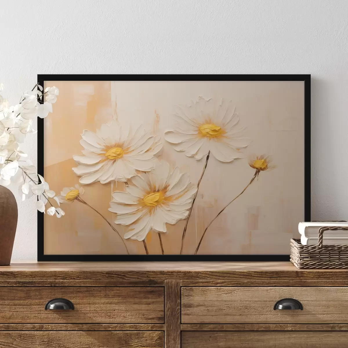 Poster Fiori astratti su sfondo arancione in stile pittura ad olio f44945