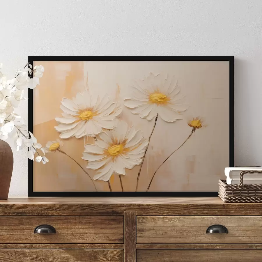 carta da parati Fiori astratti su sfondo arancione in stile pittura ad olio nr. f44945