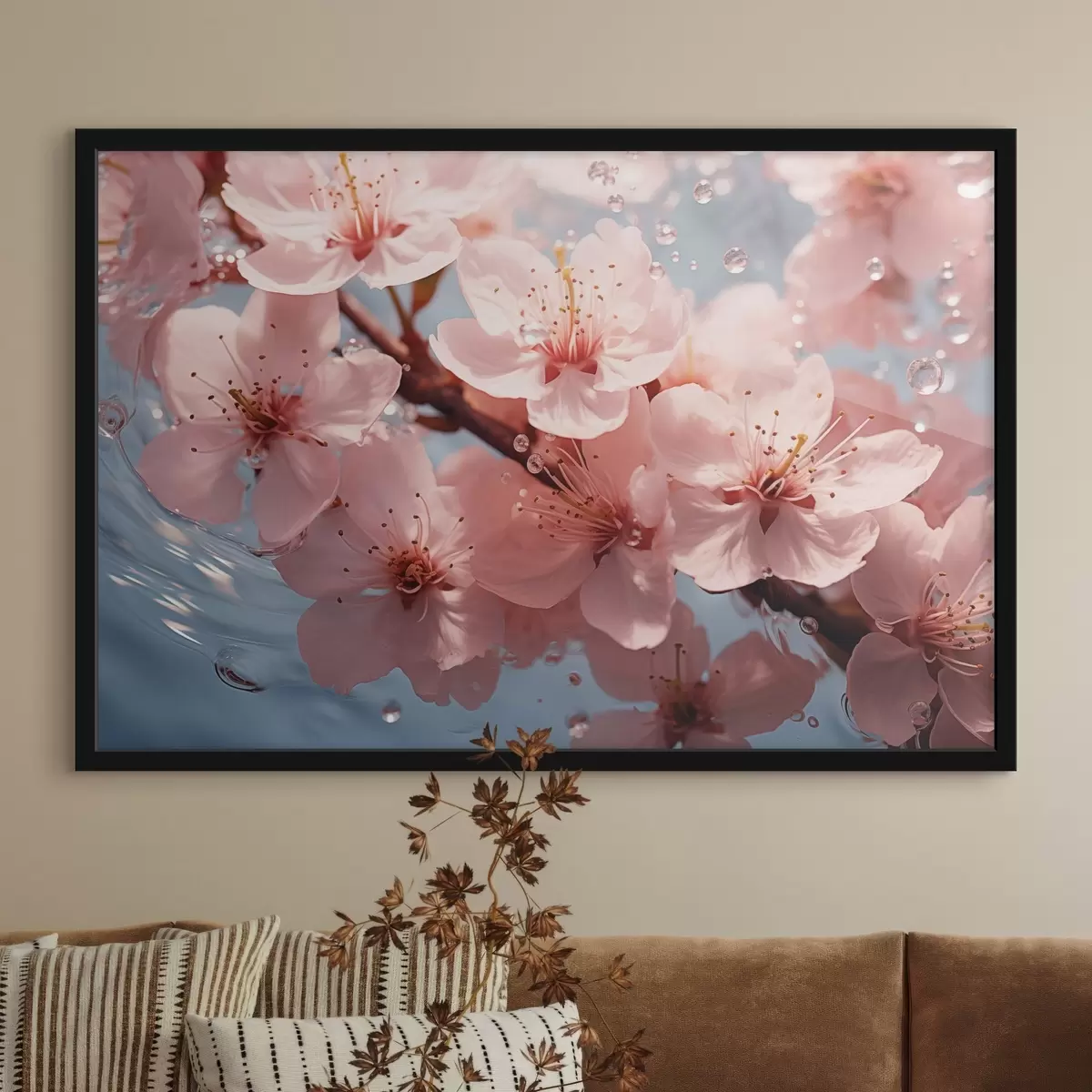 Poster Fiori rosa in acqua con gocce f44946