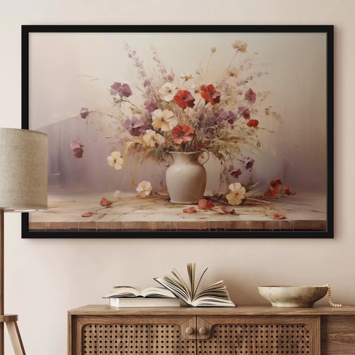 Poster Bouquet di fiori di campo in un vaso in stile pittura ad olio f44947