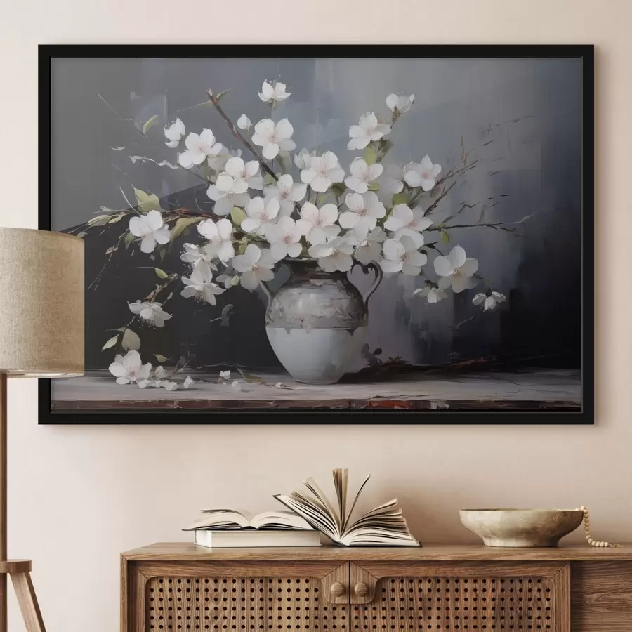 carta da parati Rami fioriti in un vaso su sfondo scuro in stile pittoresco nr. f44949