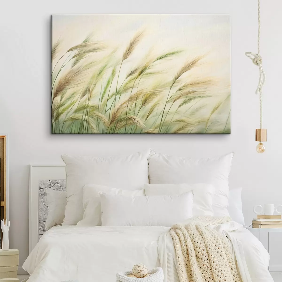 carta da parati Campo di grano con spighe gialle e verdi, pennellate morbide e una tavolozza di colori chiari, atmosfera naturale nr. s44923