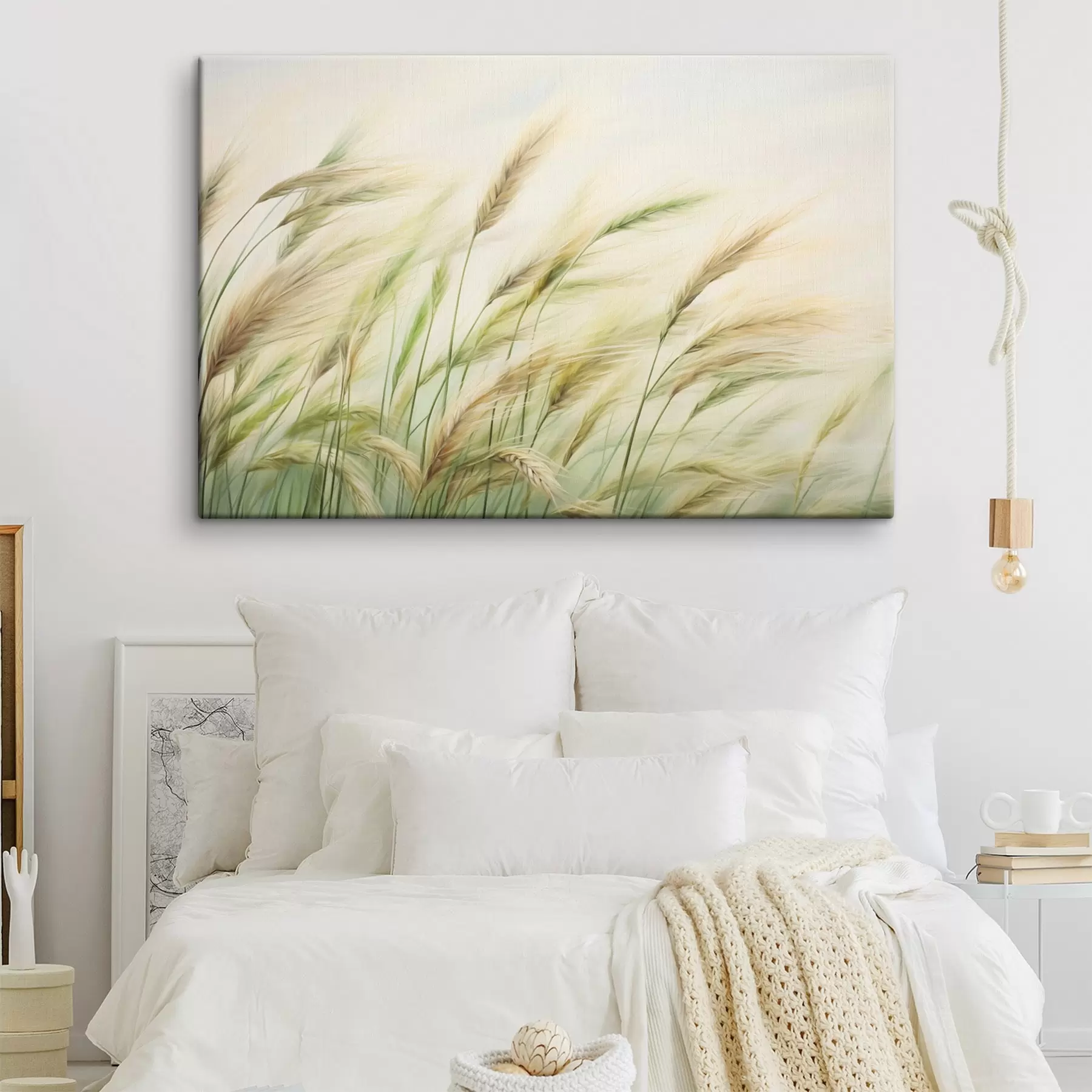 carta da parati Campo di grano con spighe gialle e verdi, pennellate morbide e una tavolozza di colori chiari, atmosfera naturale nr. s44923