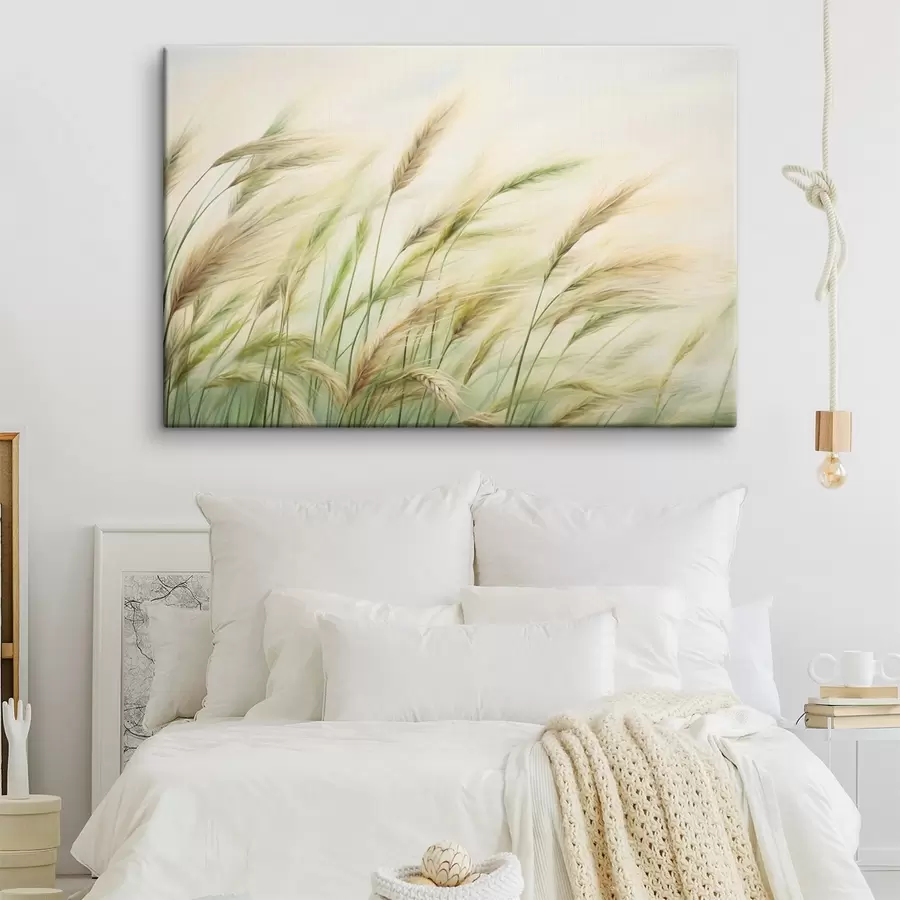carta da parati Campo di grano con spighe gialle e verdi, pennellate morbide e una tavolozza di colori chiari, atmosfera naturale nr. s44923