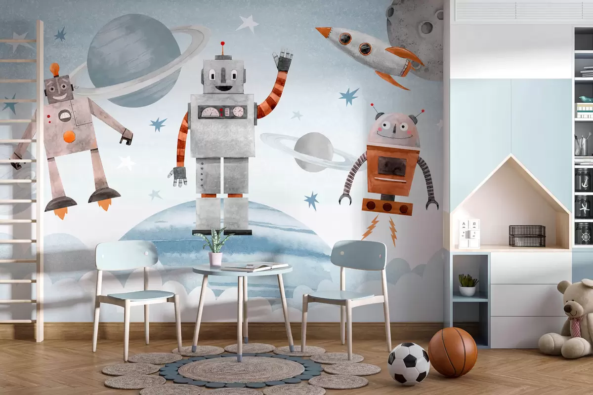 carta da parati Robot nello spazio in stile acquerello nr. w04016