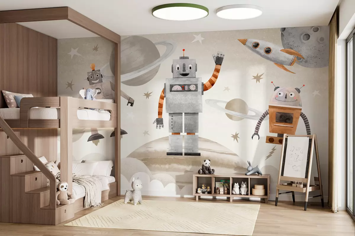 carta da parati Robot nello spazio in stile acquerello nr. w04016v1
