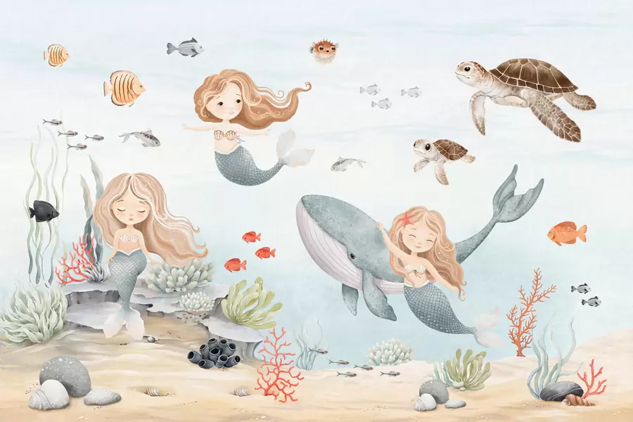 Carta da parati per Bambini Mondo subacqueo con sirene e pesci 
