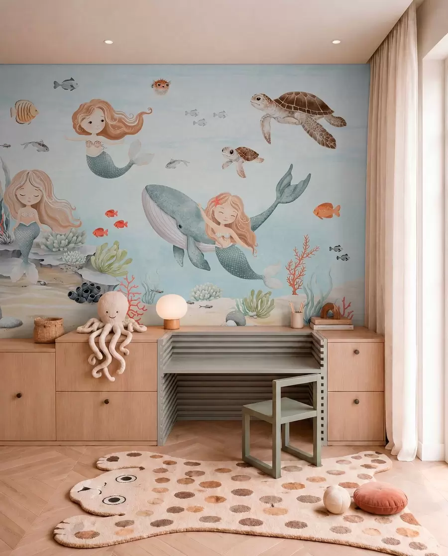 Carta da parati per Bambini Sirene del mare turchese 