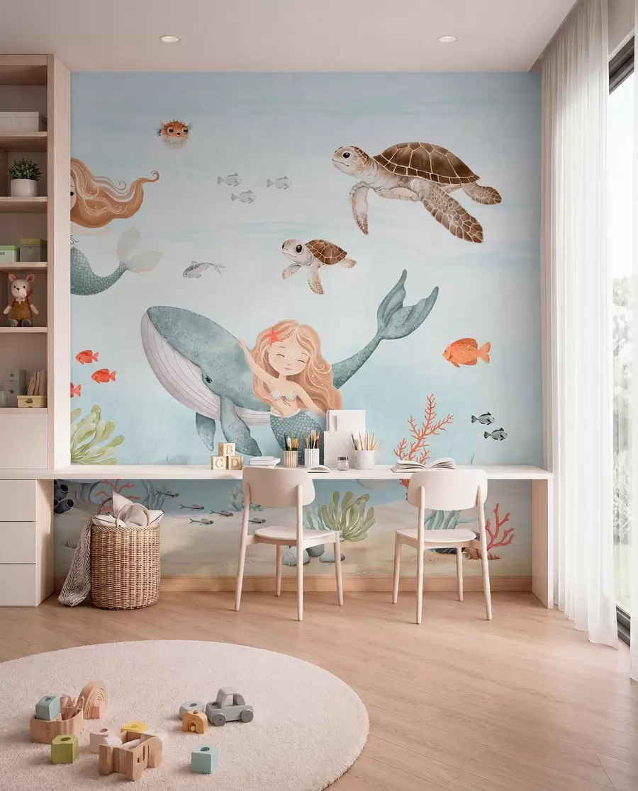 Carta da parati per Bambini Sirene del mare turchese 