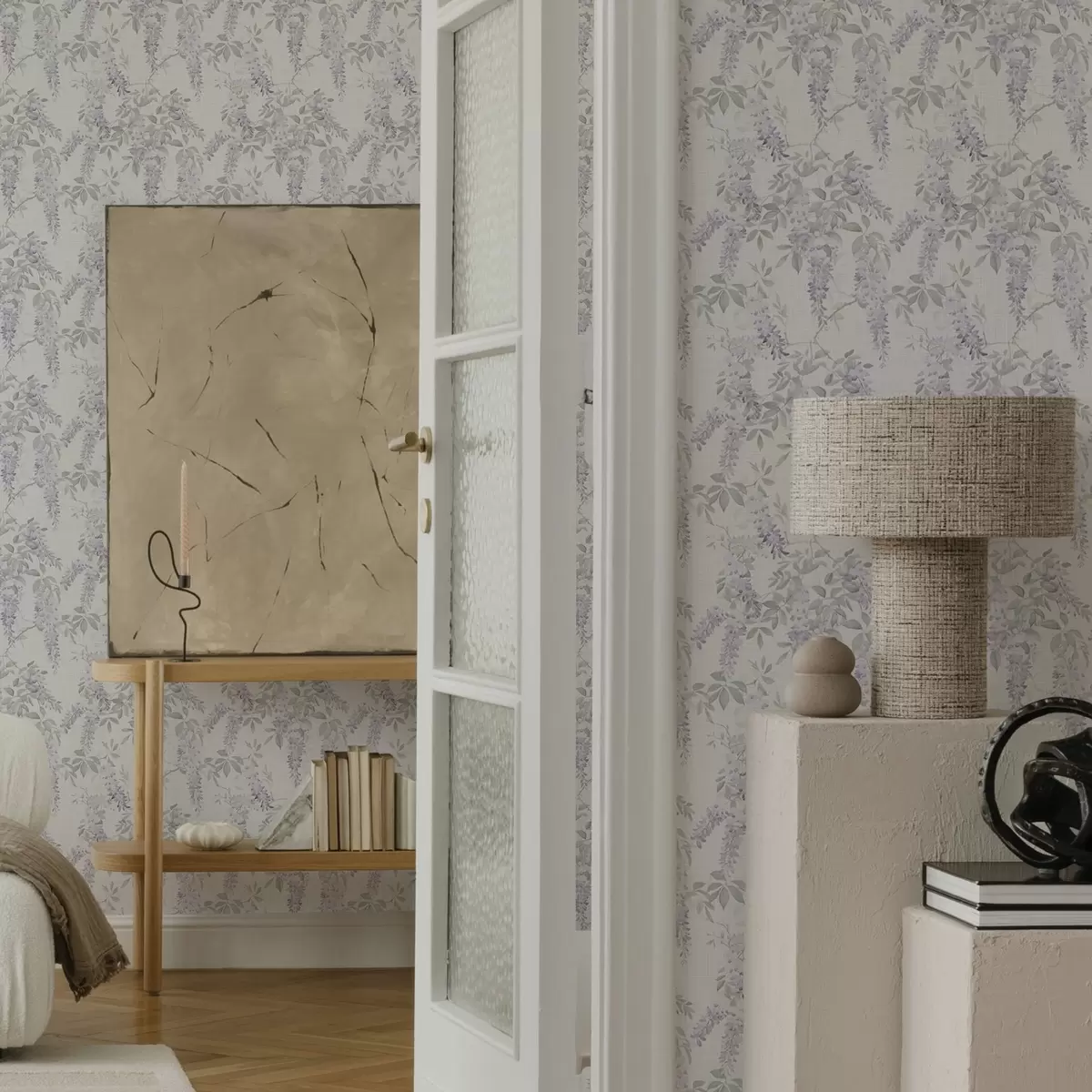 Carta da parati Glicine lilla su sfondo bianco, stile acquerello a00239