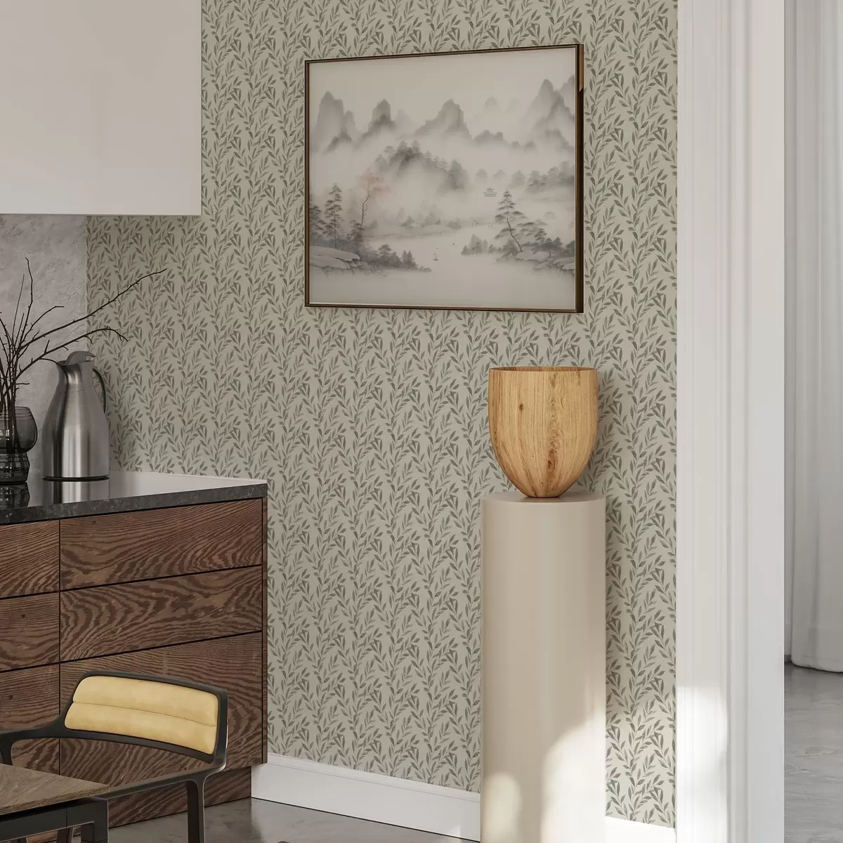 Carta da parati Rami di ulivo ordinati su sfondo chiaro a00243