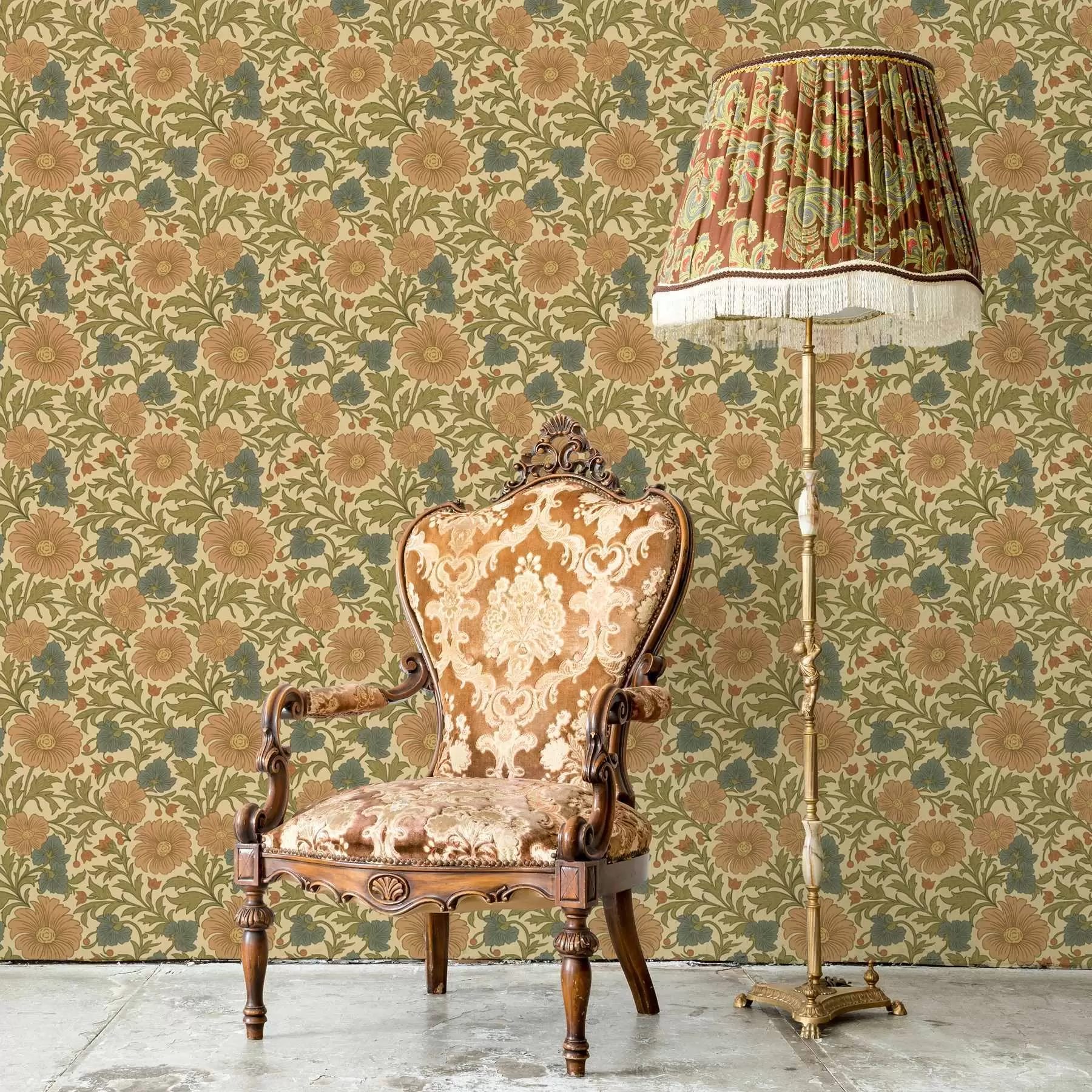 carta da parati Motivo retrò con fiori arancioni e blu nr. a00245