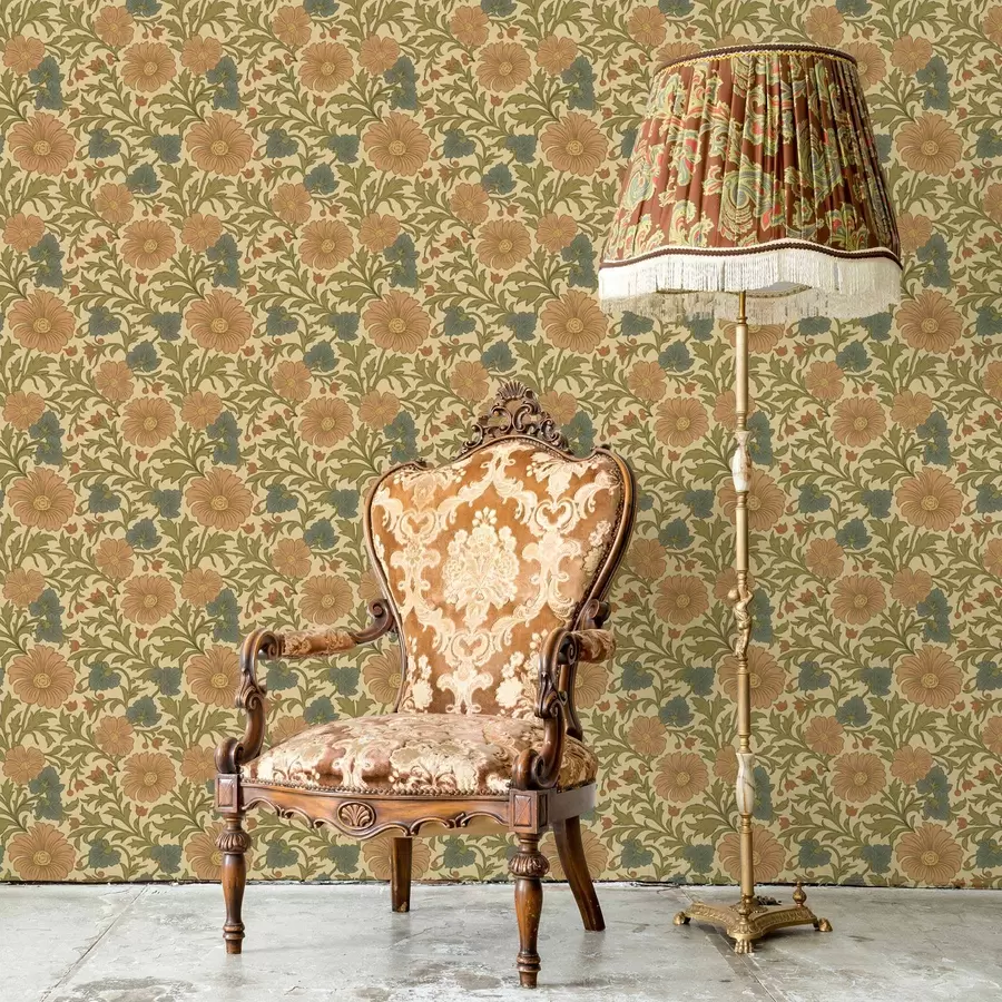 carta da parati Motivo retrò con fiori arancioni e blu nr. a00245