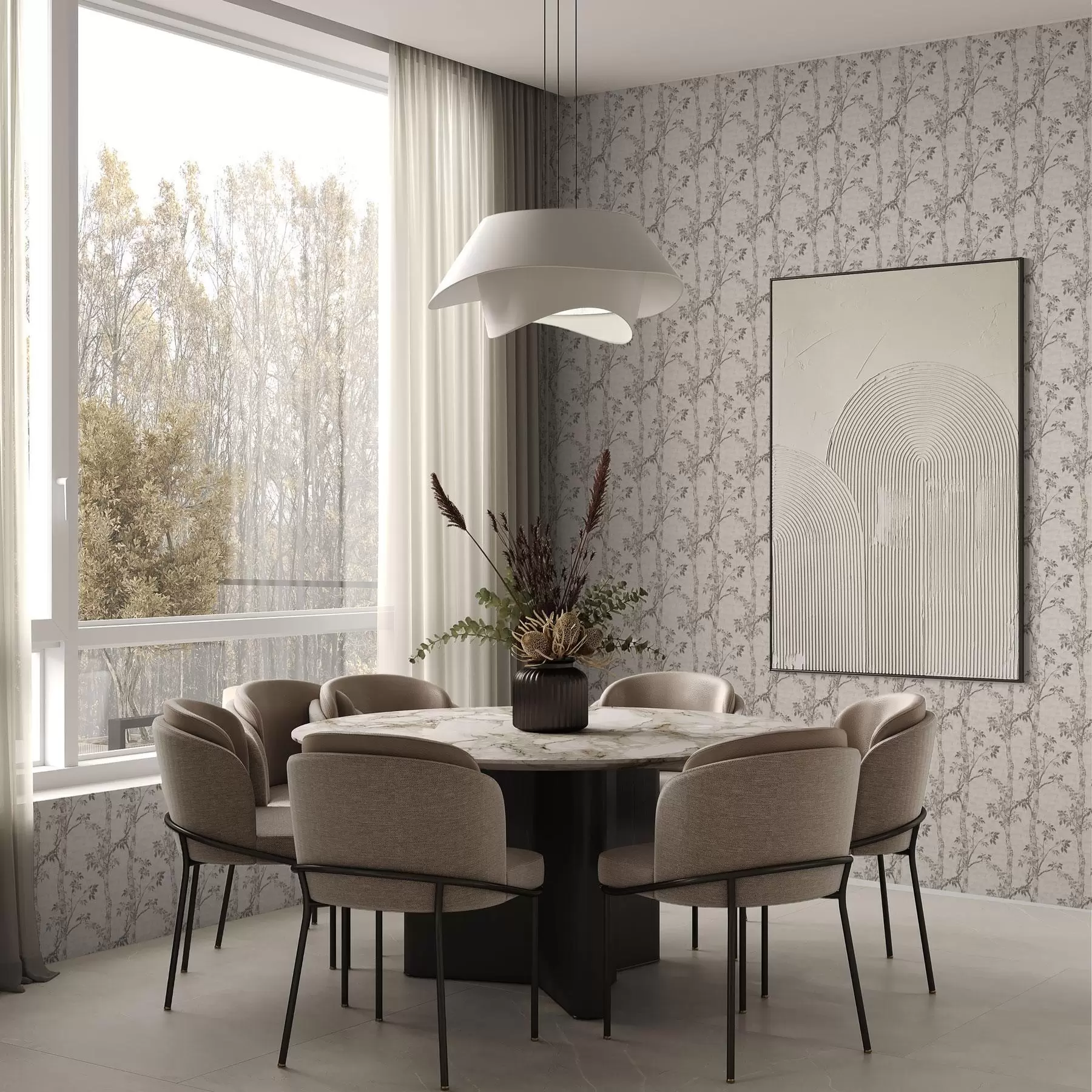 carta da parati Rami di betulla con foglie, sfondo texturizzato nr. a00257v1