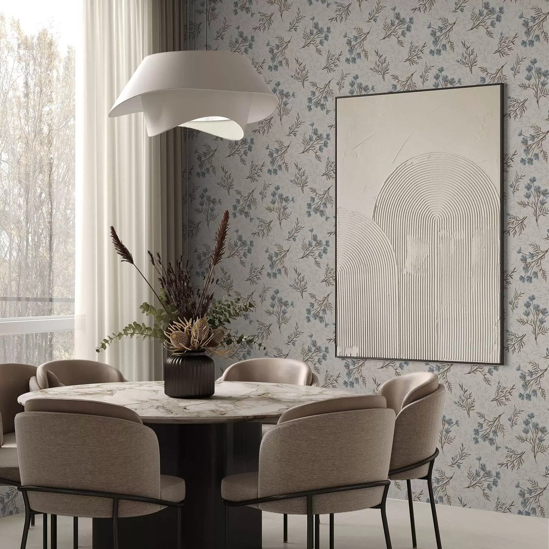 carta da parati Piccoli fiori blu con rami marroni nr. a00265