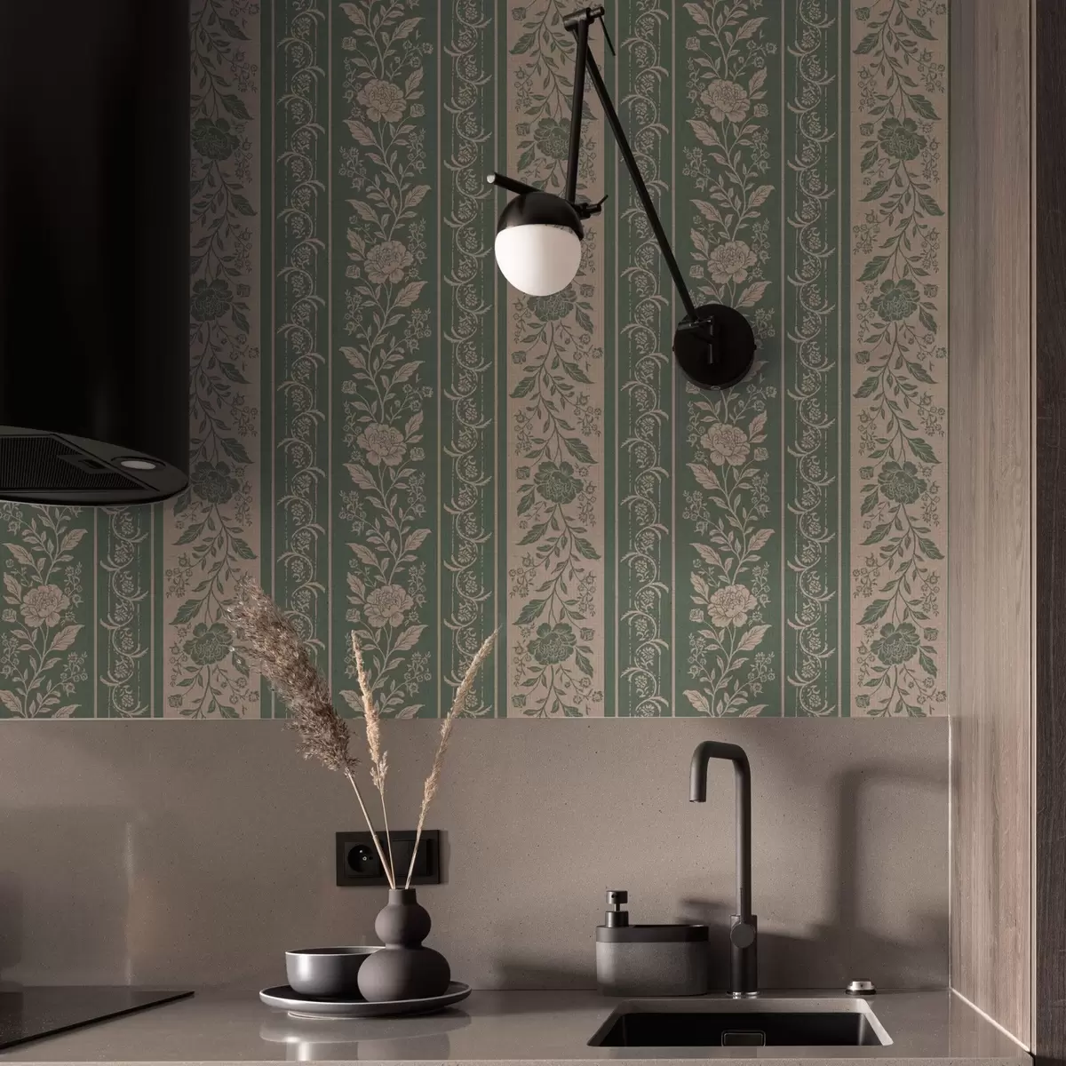 Carta da parati Strisce verticali con motivo floreale a00273