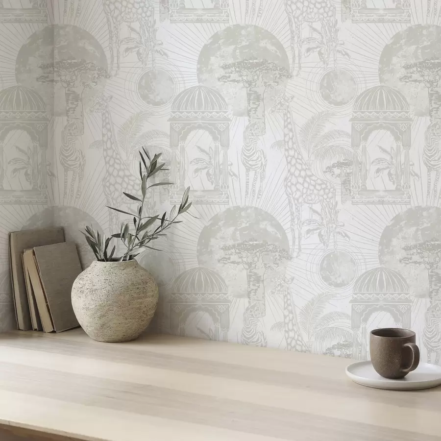 carta da parati Illustrazione grafica con giraffa, zebra e palme nr. a00276v1