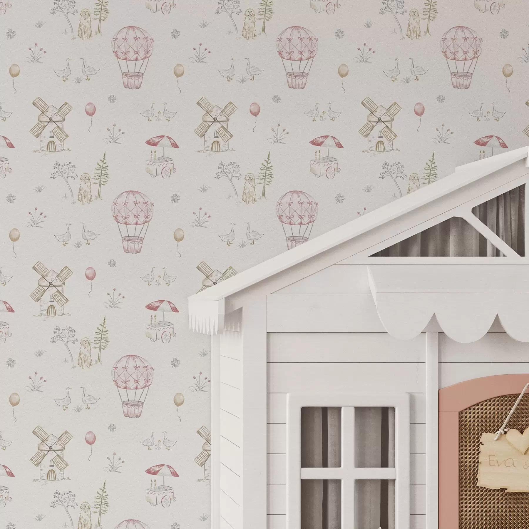 carta da parati Illustrazioni per bambini: Cane, anatre, palle, mulino nr. a00278