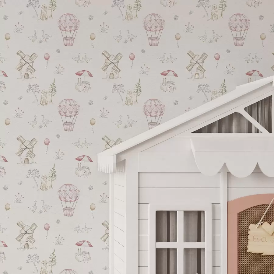 carta da parati Illustrazioni per bambini: Cane, anatre, palle, mulino nr. a00278