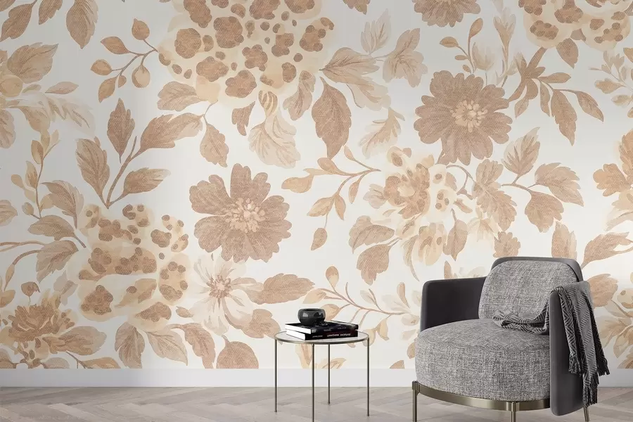 Carta da parati Floreale Fiori in stile boho con stampa leopardata, colore beige n. w04114