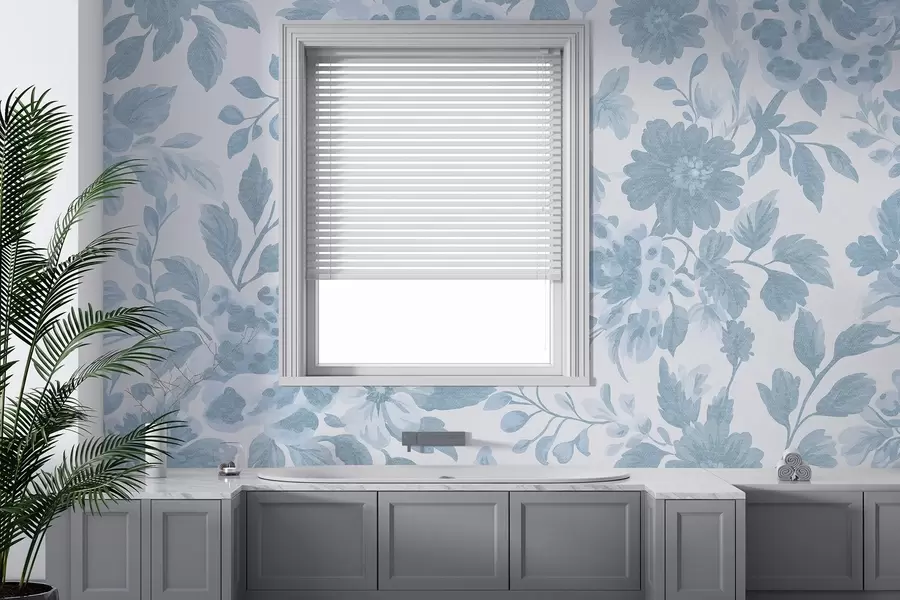 Carta da parati Floreale Fiori in stile boho con stampa leopardata, colore blu n. w04114v1