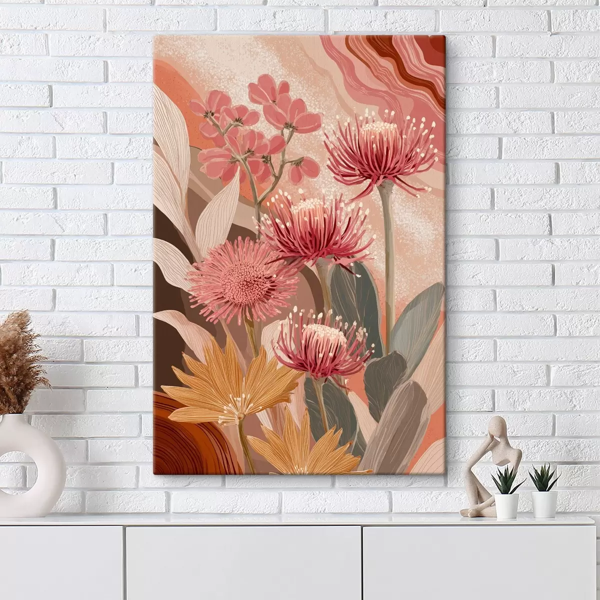 carta da parati Bellissimi fiori, disegno ad olio, colori rosso e rosa nr. s44975