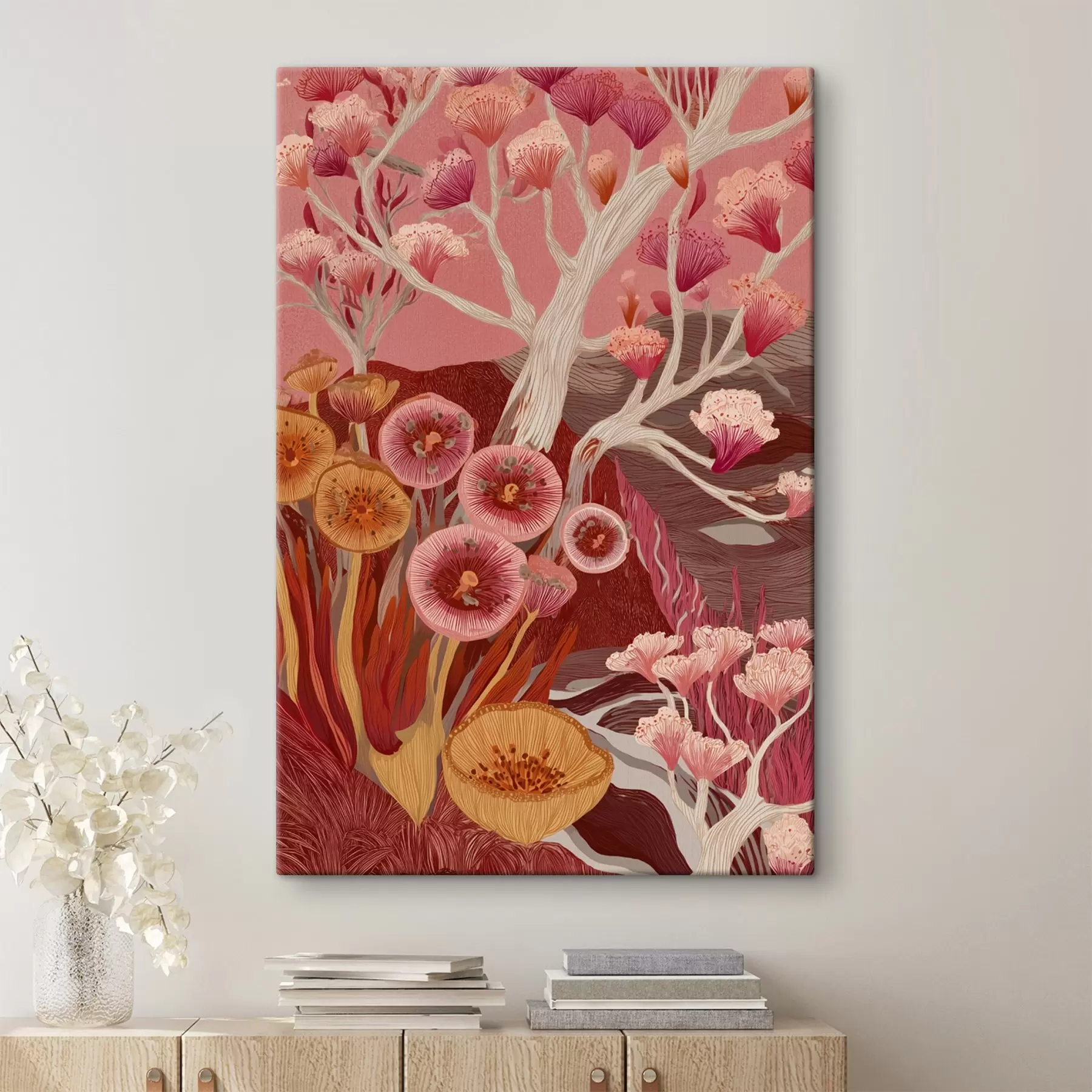 carta da parati Fiori vintage, arte geometrica, disegno in stile acrilico nr. s44976