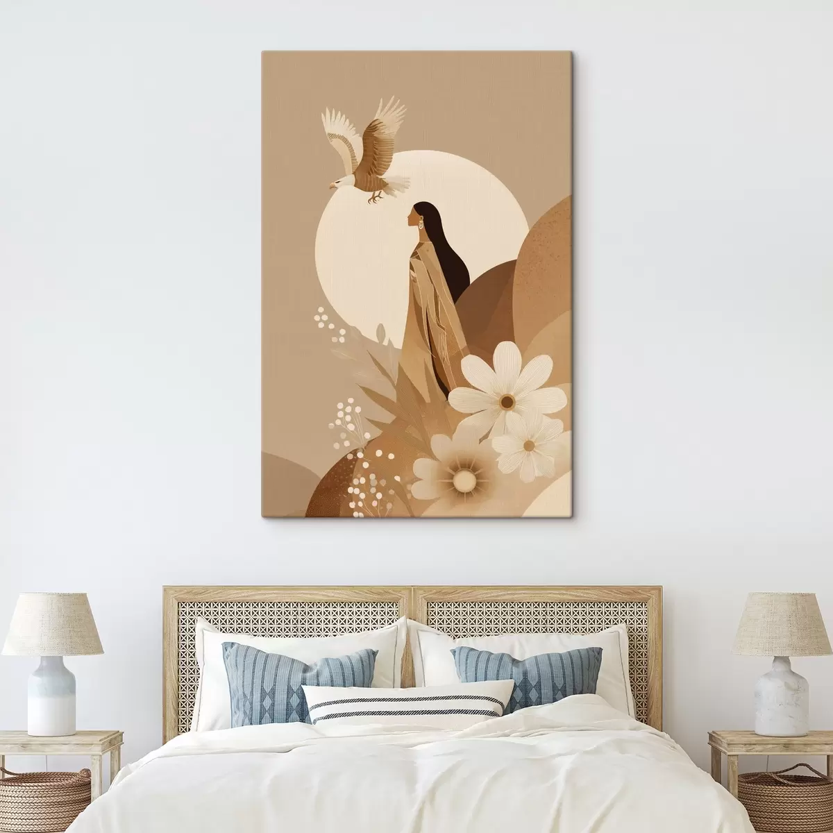 carta da parati Astrazione con donna e aquila nel cielo, colori beige nr. s44978