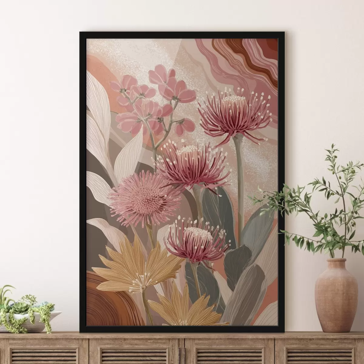 Poster Bellissimi fiori, disegno ad olio, colori rosso e rosa f44975