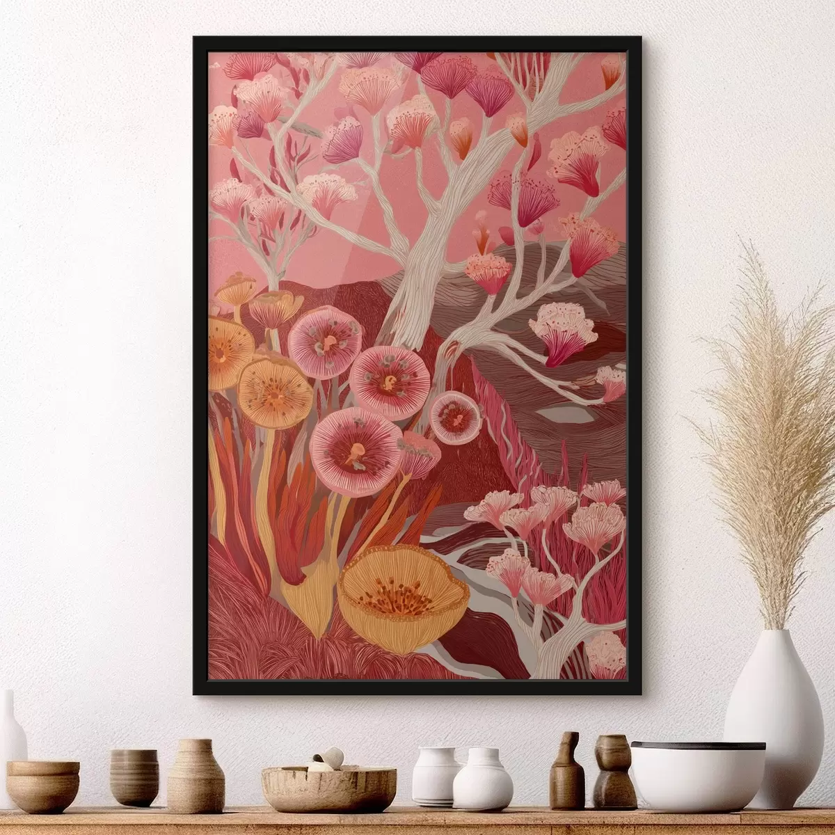 Poster Fiori vintage, arte geometrica, disegno in stile acrilico f44976
