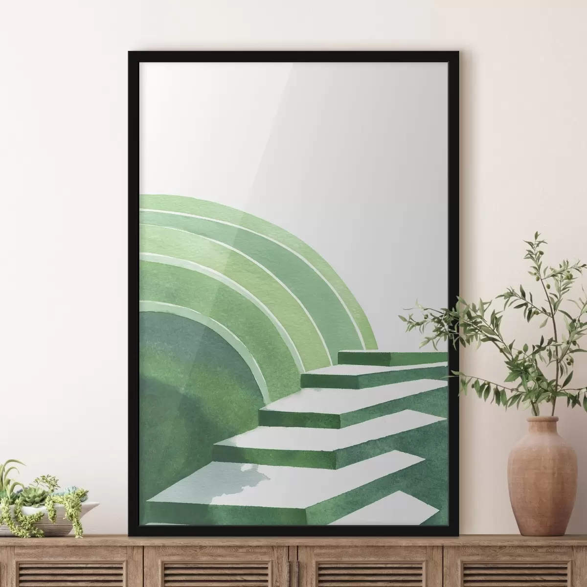 Poster Astrazione geometrica in colori verdi, stile acquerello f44981