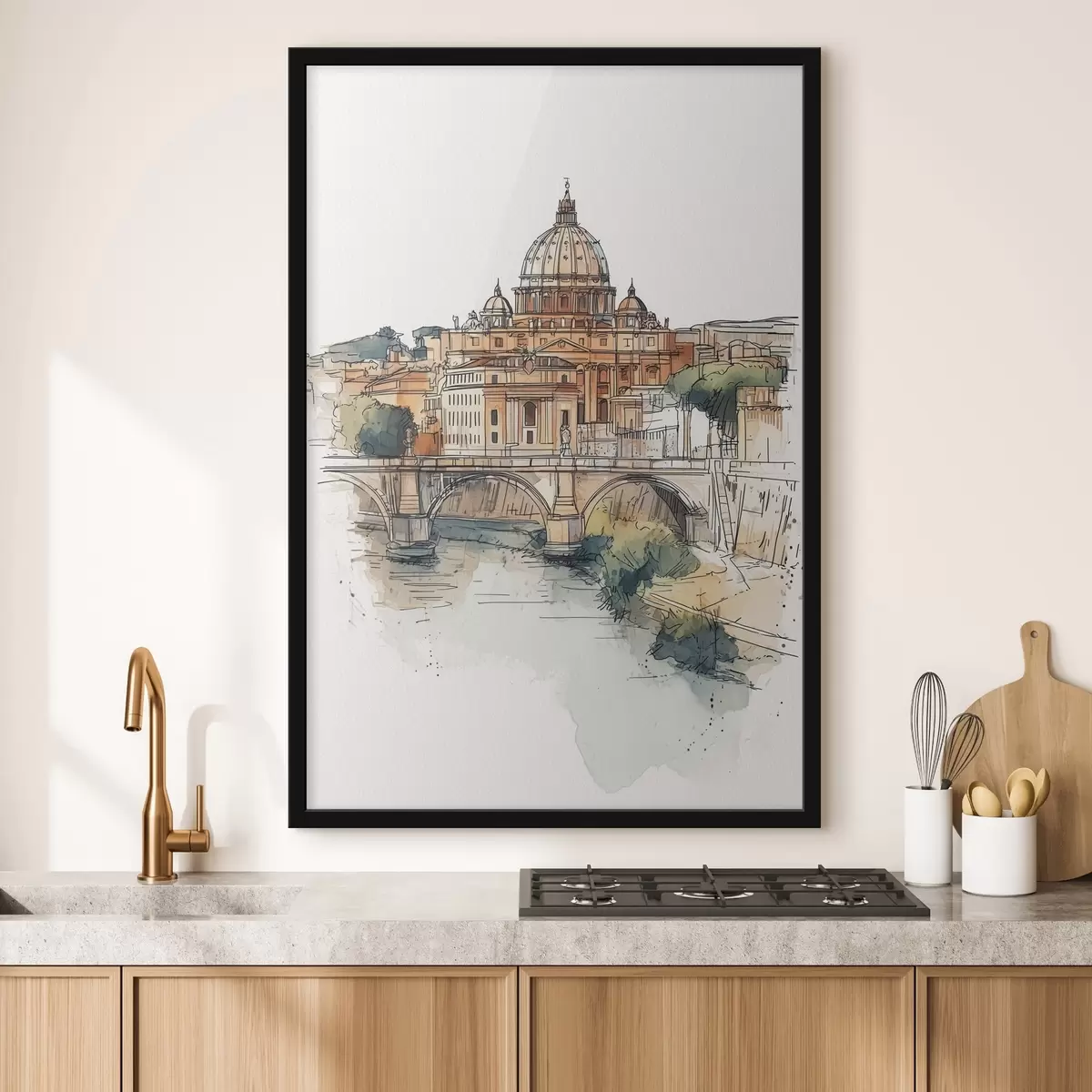 Poster Acquerello Roma città, disegno schizzo, architettura f44983