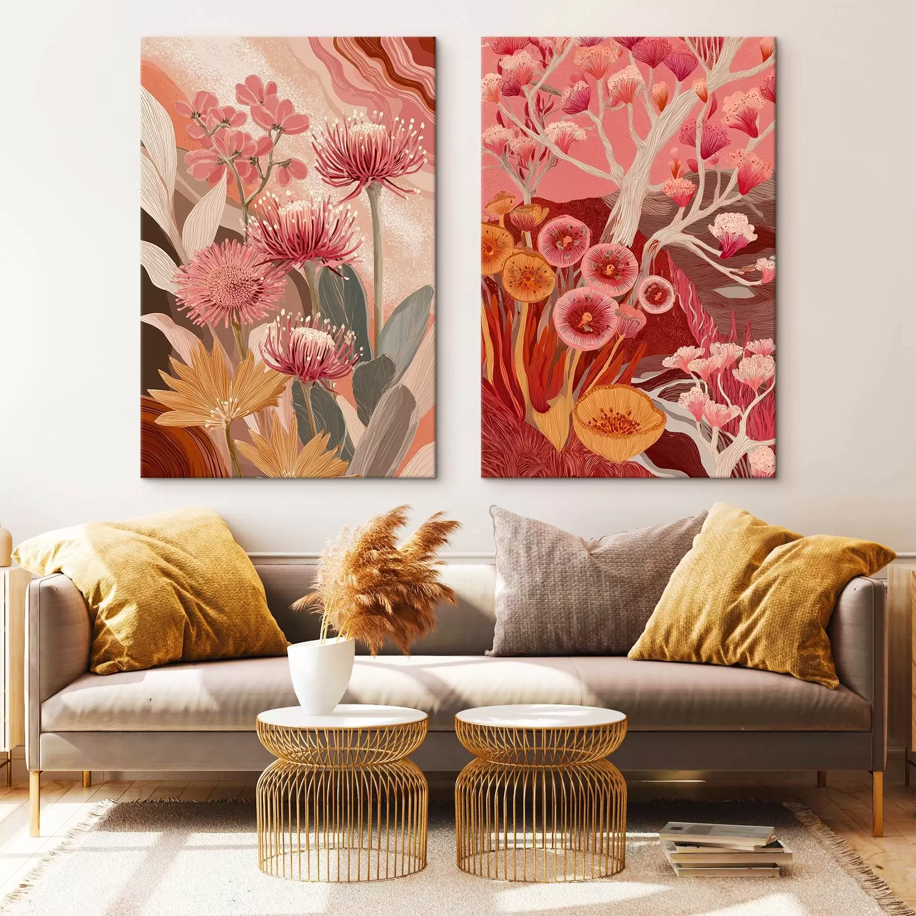 carta da parati Fiori in stile boho, disegno dettagliato, colori bordeaux nr. m00476