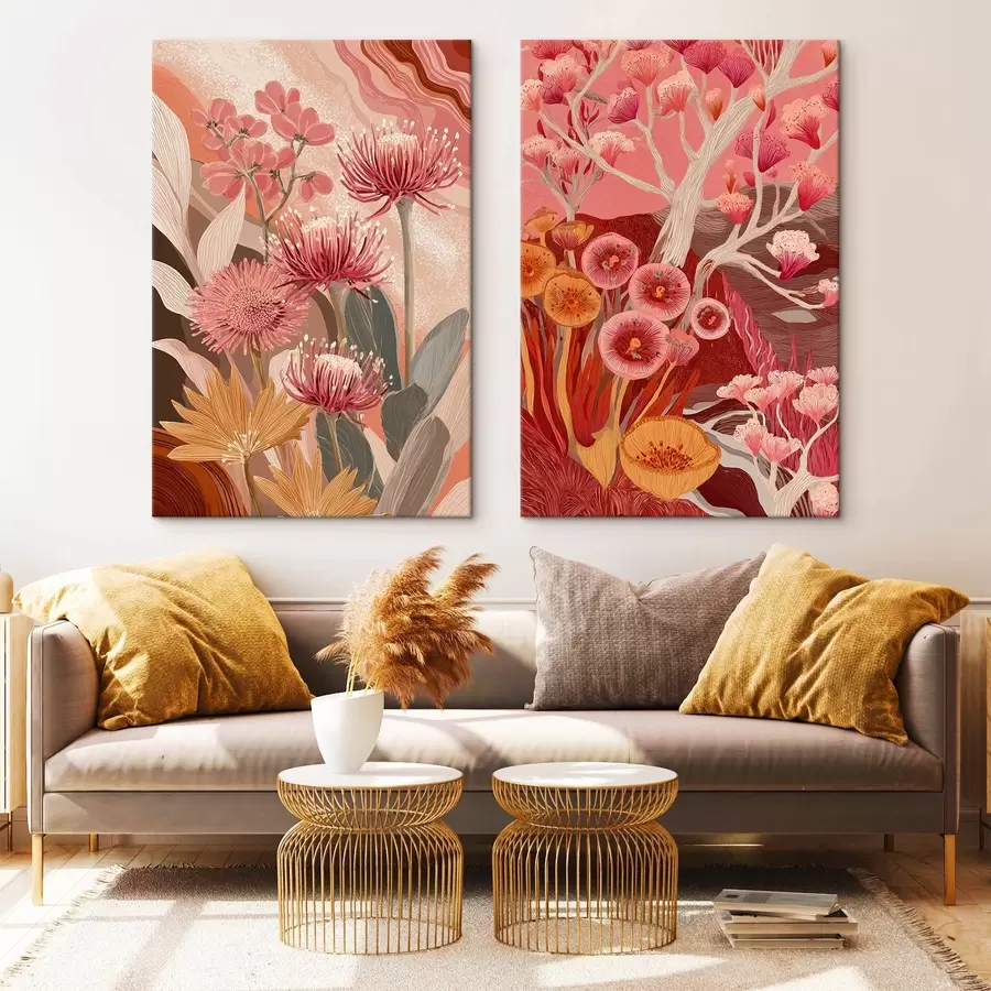 carta da parati Fiori in stile boho, disegno dettagliato, colori bordeaux nr. m00476