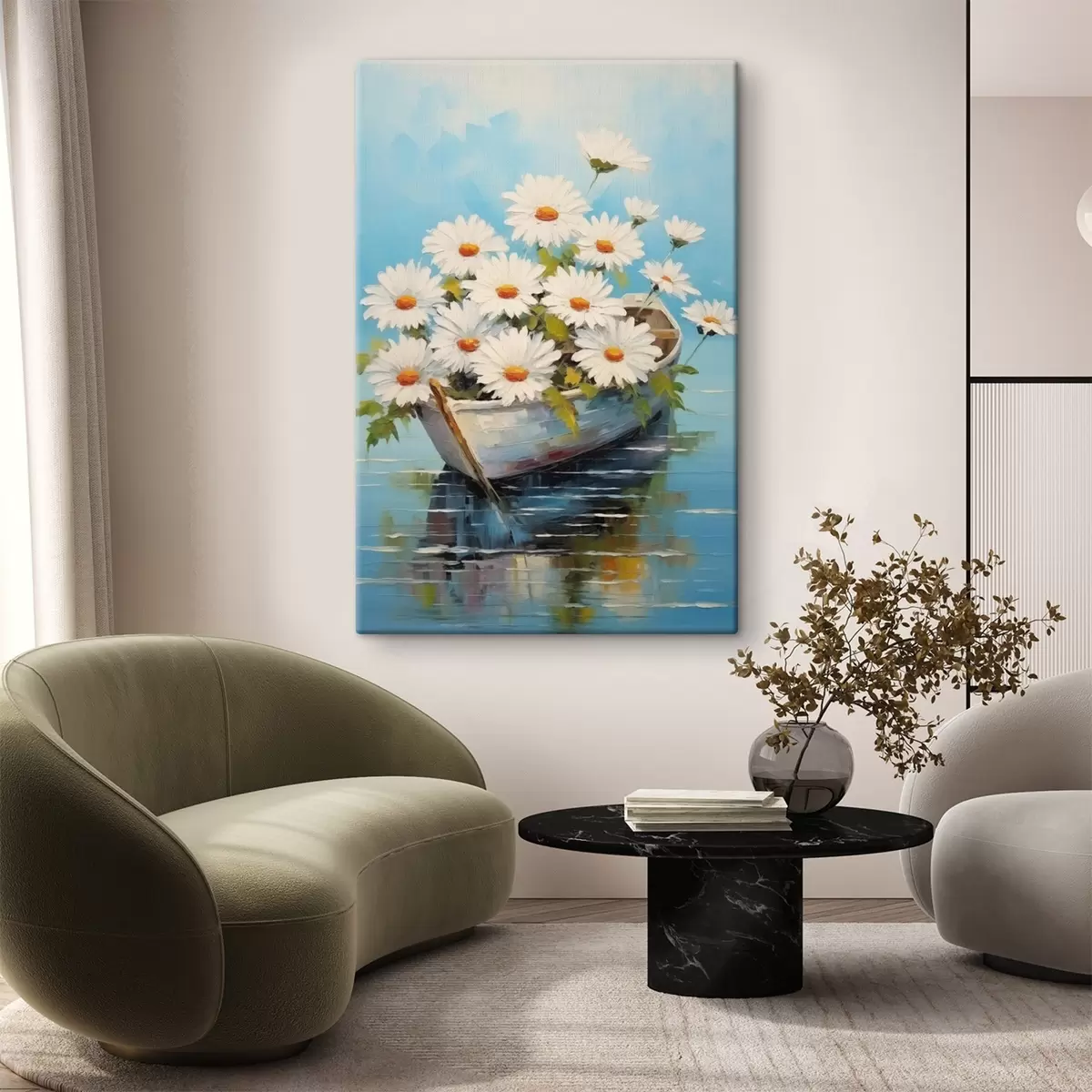 carta da parati Margherite in barca sull'acqua nr. s44987