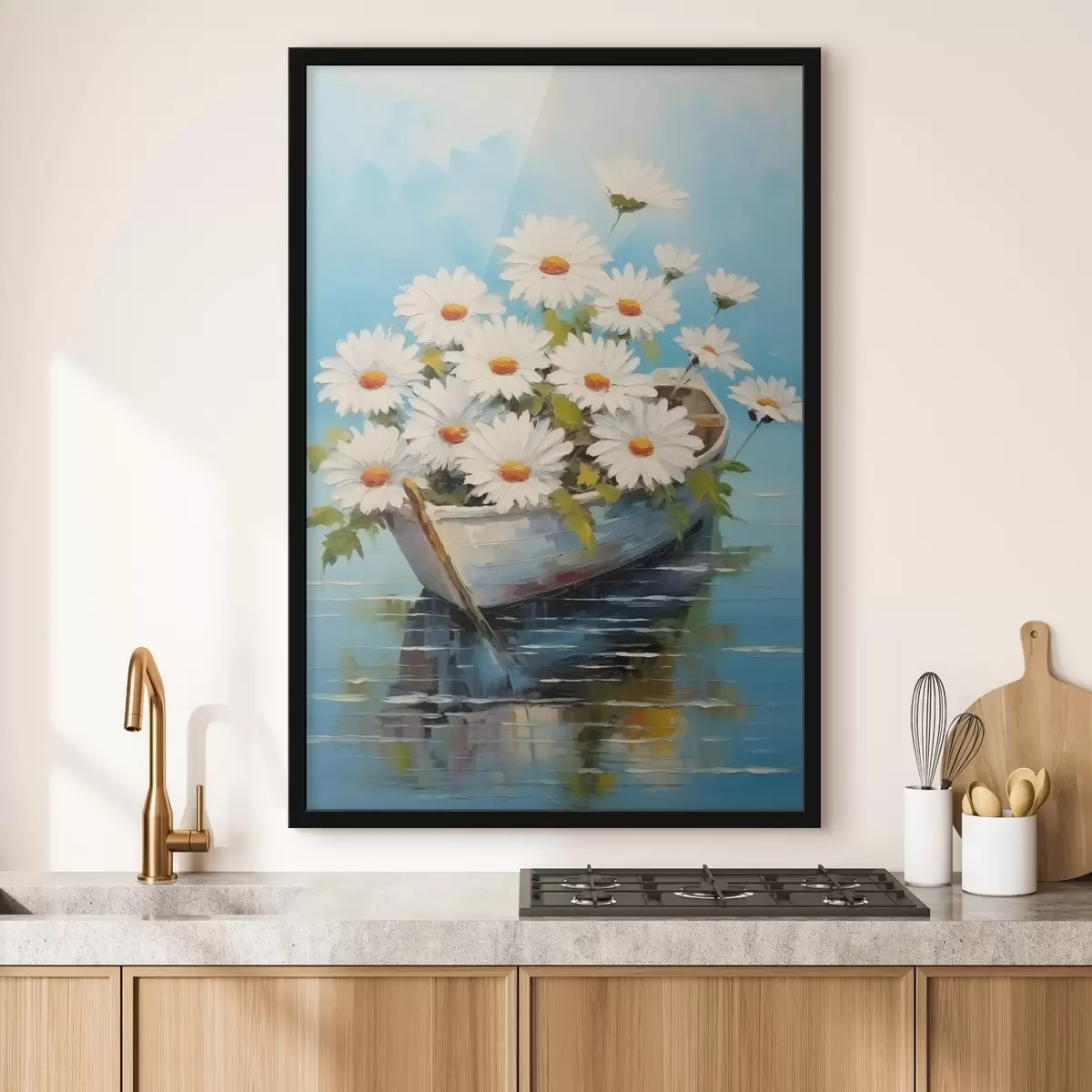 Poster Margherite in barca sull'acqua f44987