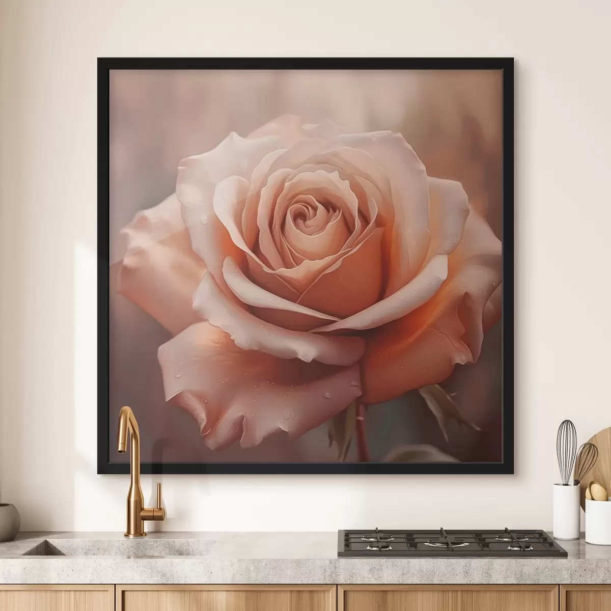 Poster Rosa con gocce di rugiada f44991
