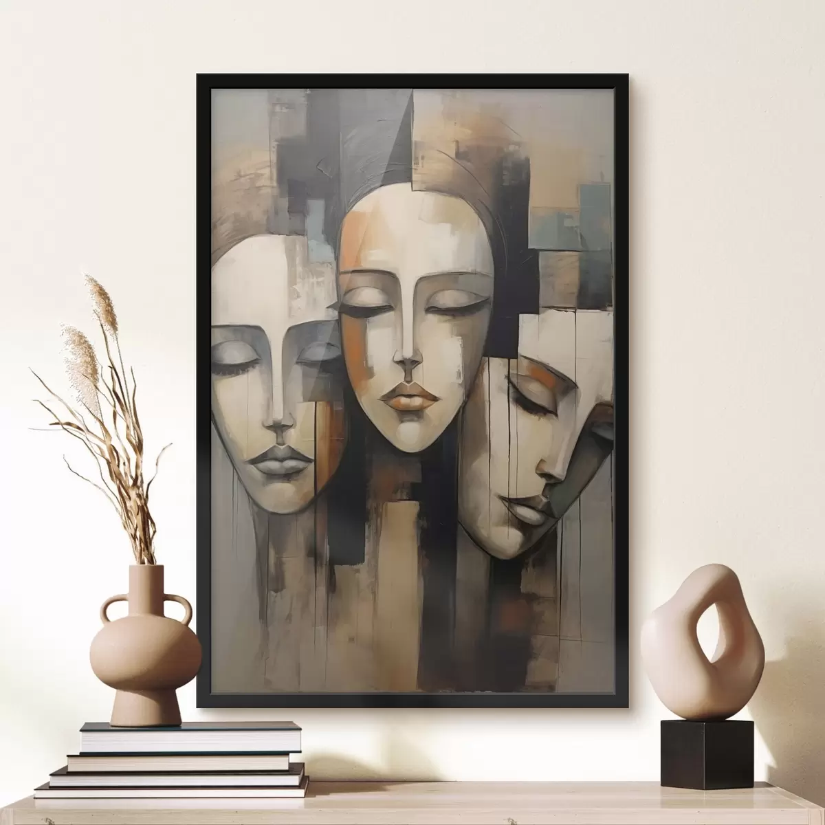 Poster Tre volti femminili con occhi chiusi in stile cubista f45008