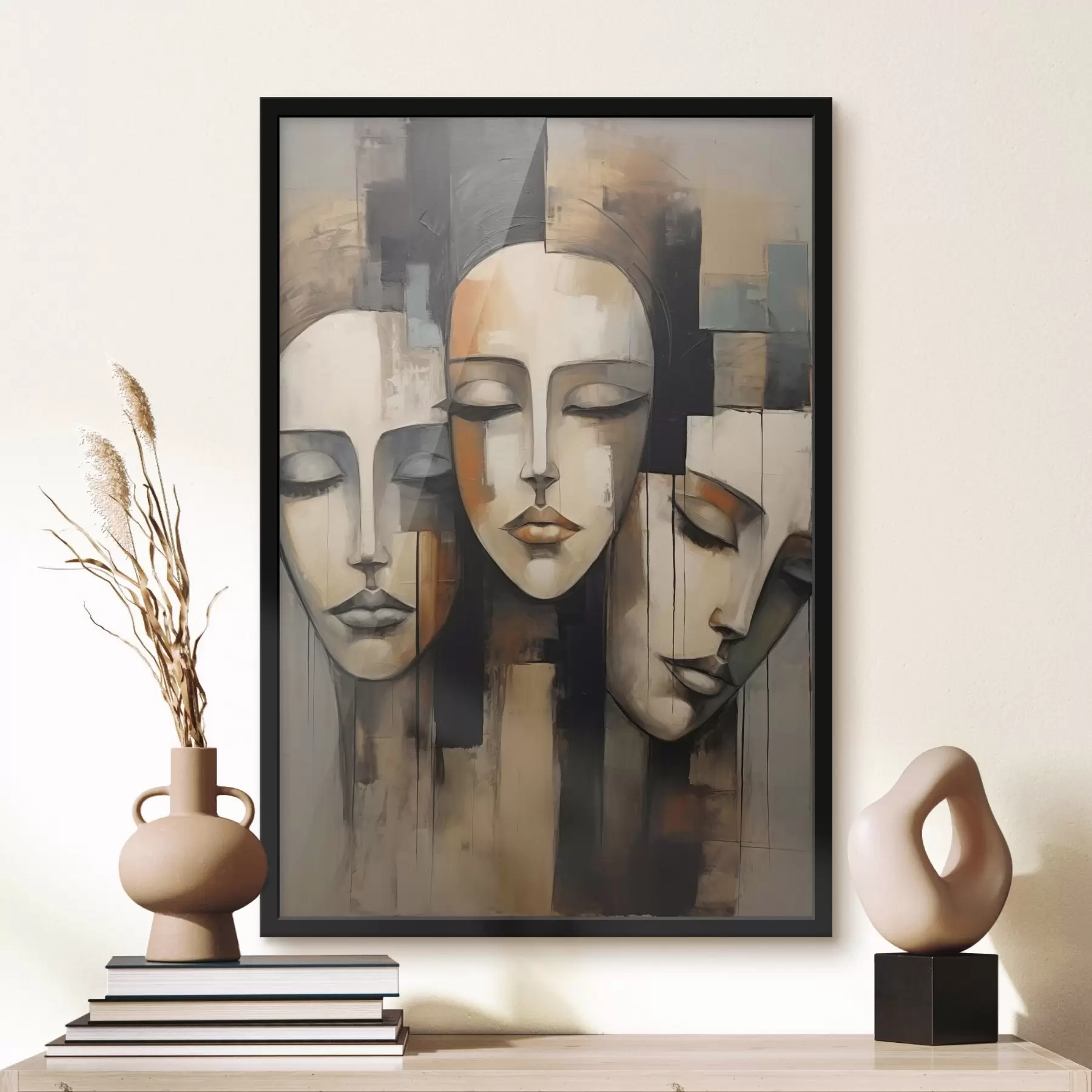 carta da parati Tre volti femminili con occhi chiusi in stile cubista nr. f45008