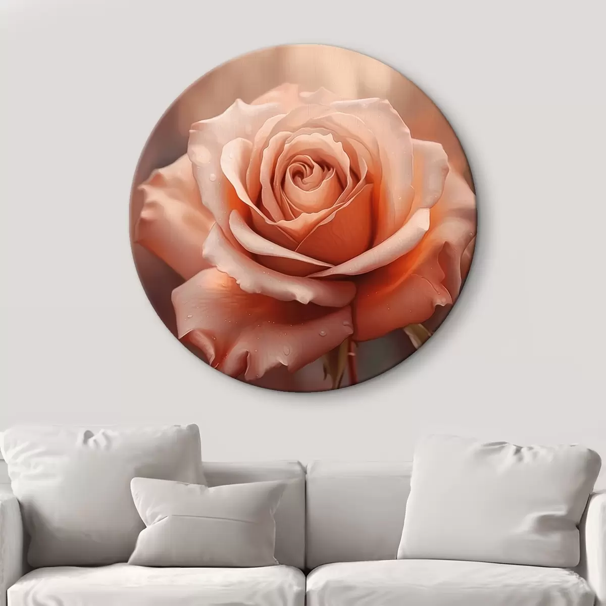 Quadri rotondi Rosa con gocce di rugiada r44991