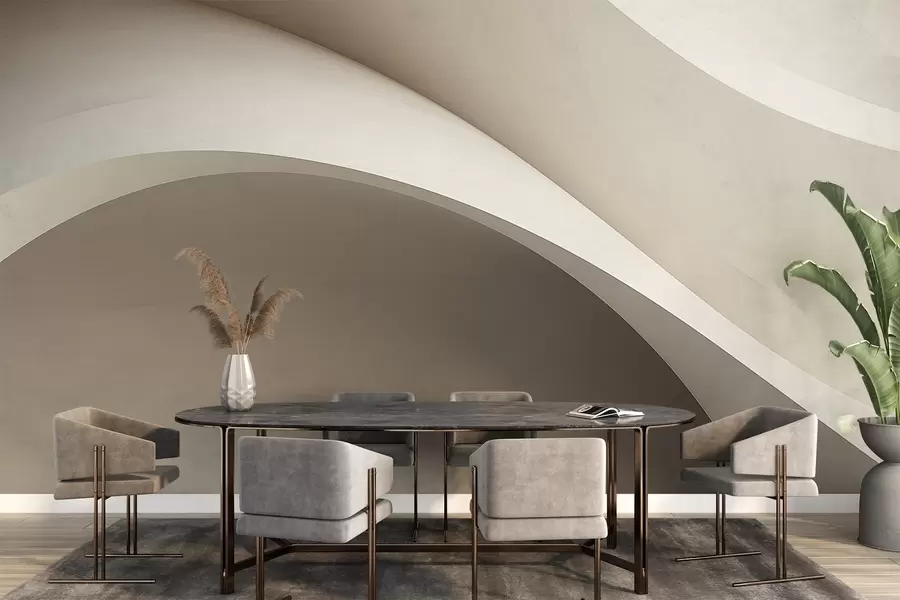 carta da parati astrazione, onde, curve morbide, beige, liscio, linee, moderno nr. w04217v1