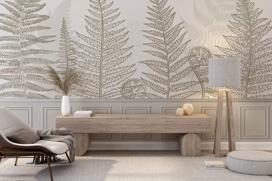 Carta da parati nature foglie, piante, felce, luce, botanica, grafica 