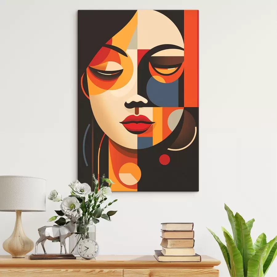 carta da parati Volto femminile geometrico dai colori caldi nr. s45087