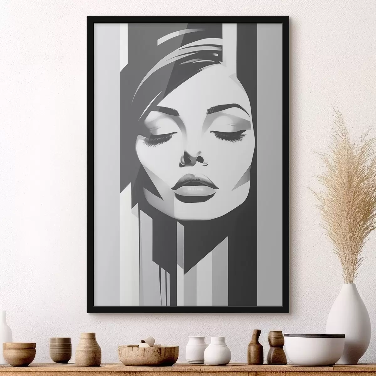 Poster Volto in bianco e nero con occhi chiusi f45075