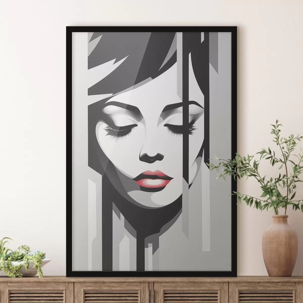 Poster Volto in bianco e nero con occhi chiusi f45076