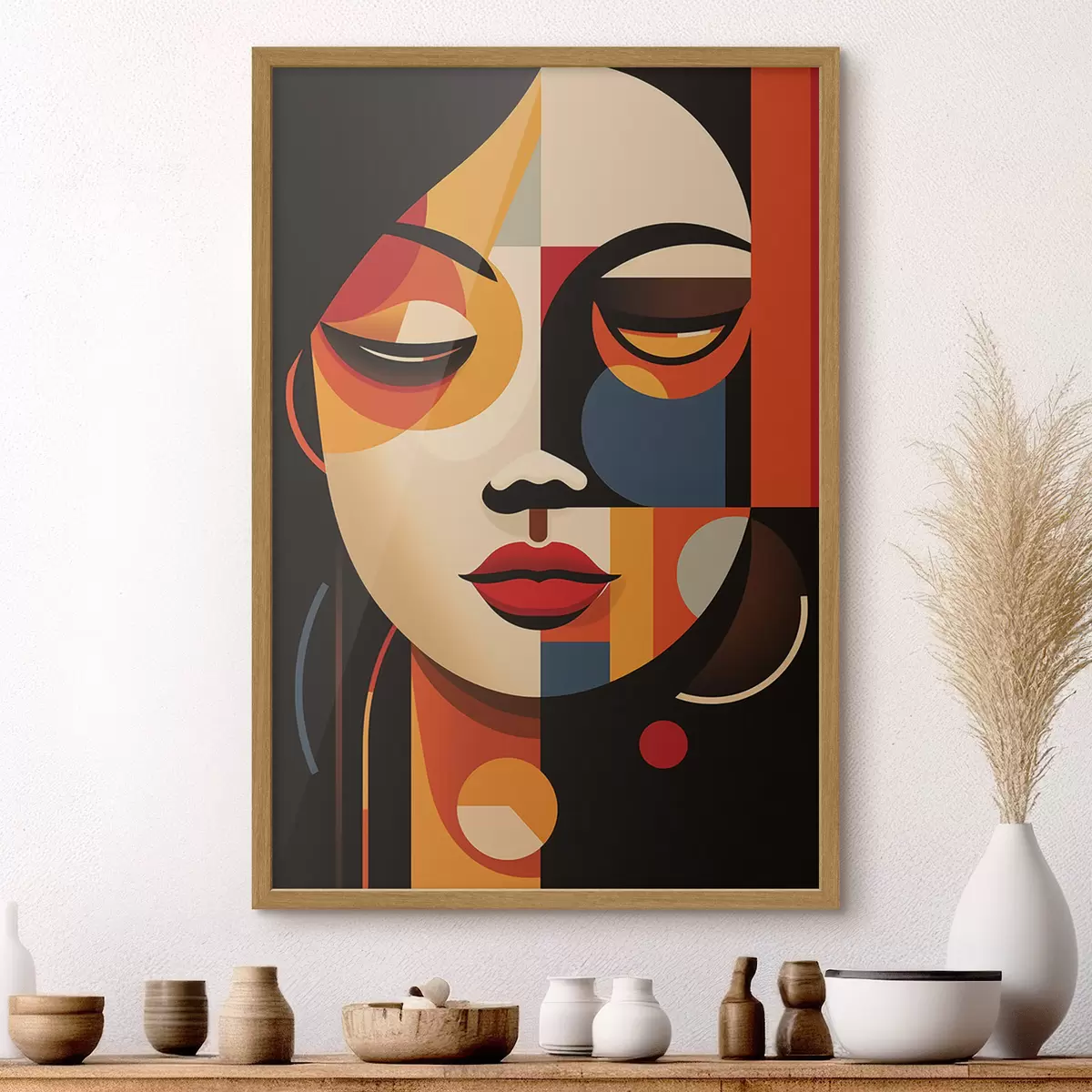 Poster Volto femminile geometrico dai colori caldi f45087