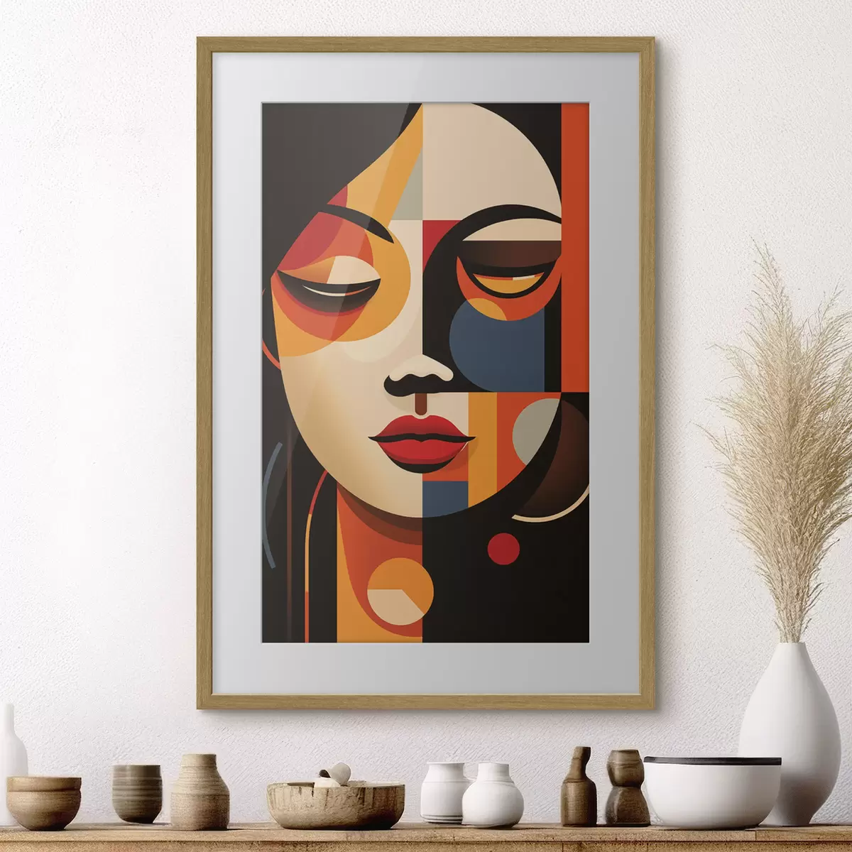Poster Volto femminile geometrico dai colori caldi f45087