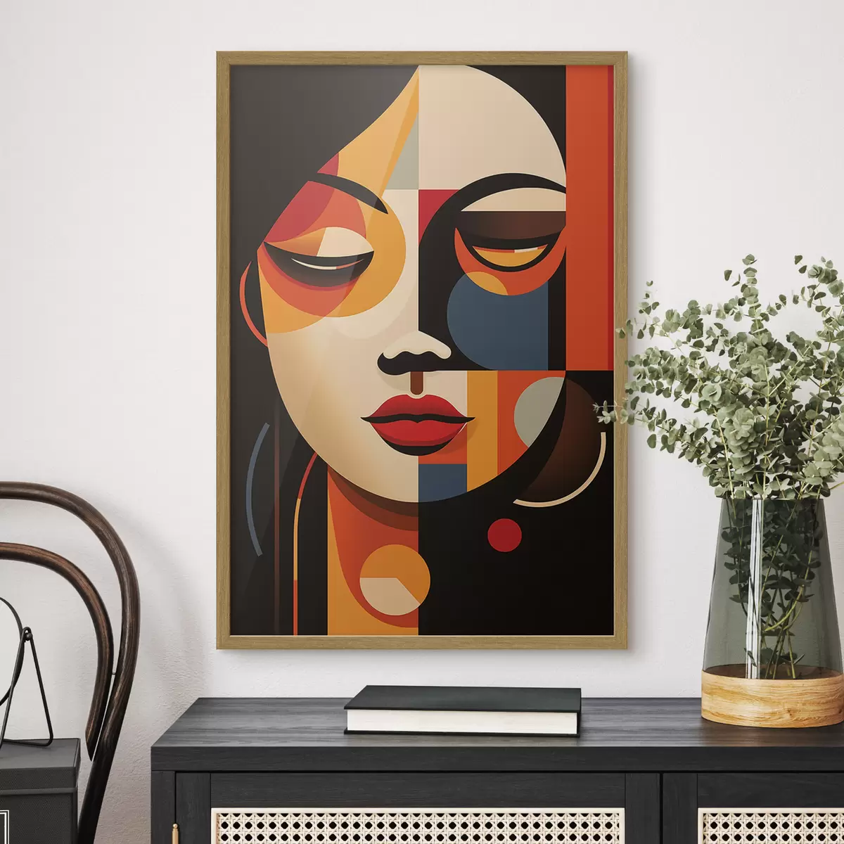 Poster Volto femminile geometrico dai colori caldi f45087