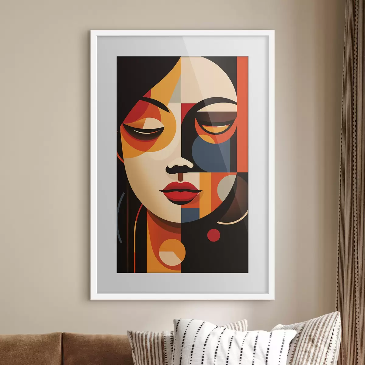 Poster Volto femminile geometrico dai colori caldi f45087
