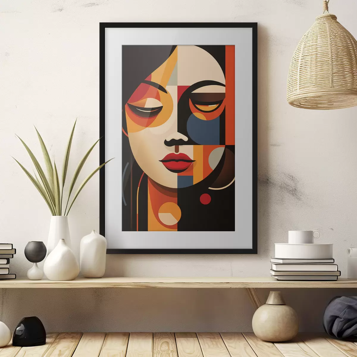 Poster Volto femminile geometrico dai colori caldi f45087